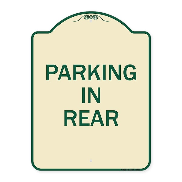 Signmission Designer Series Parking in Rear, Tan & Green Heavy-Gauge Aluminum Sign, 24" x 18", TG-1824-23437 A-DES-TG-1824-23437 - main